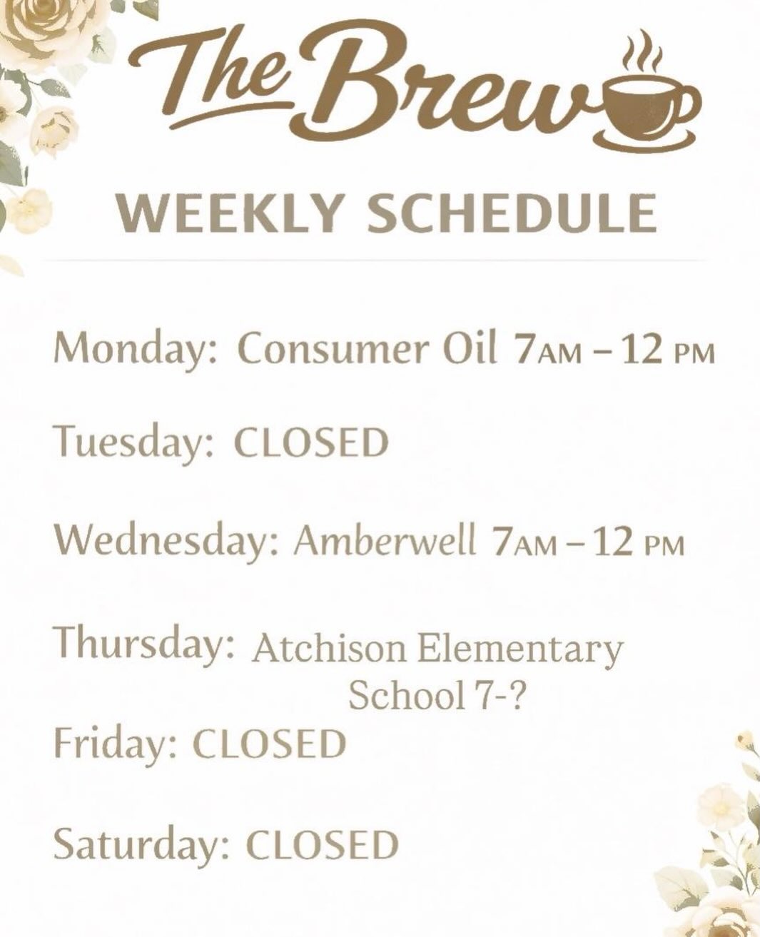 The Brew LLC Weekly Schedule